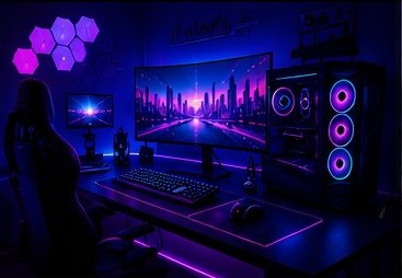 Illustrative gaming desk and screen